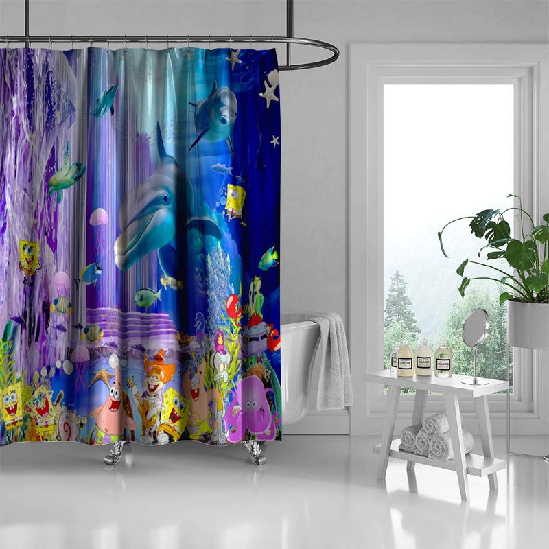 GOOD CARE Goodcare Underwater World Shower Curtain Whale Dolphin Ocean Animals, Machine Washable Polyester Fabric Bathroom Decor Set with Hooks, 71 x 71 inches - Image 2